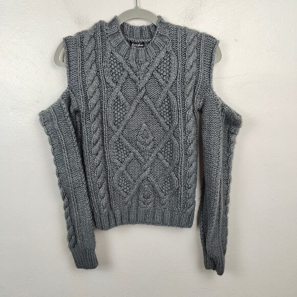 For Love & Lemons Andie Cut-Out Sweater Womens‎ Small Gray Cableknit Fisherman - Picture 1 of 7